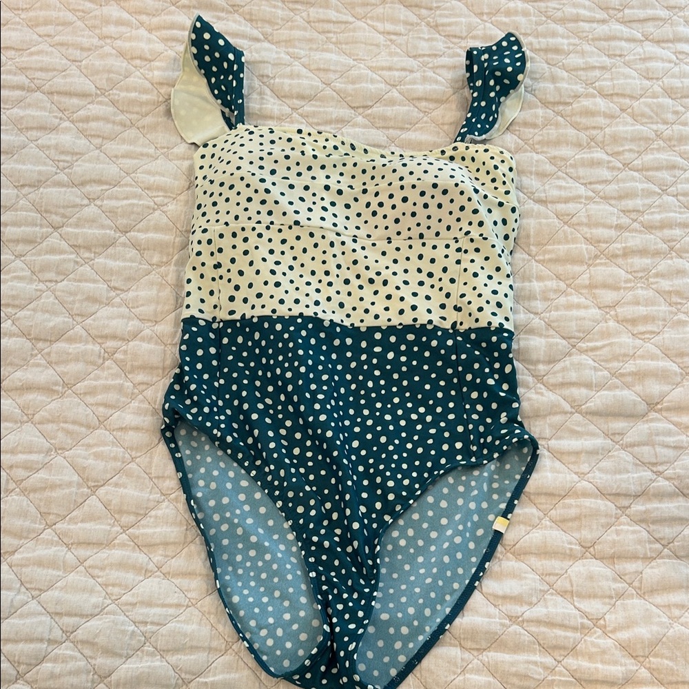 Summersalt Deep Turqouise and White Polka Dot Swimsuit - Picture 1 of 3